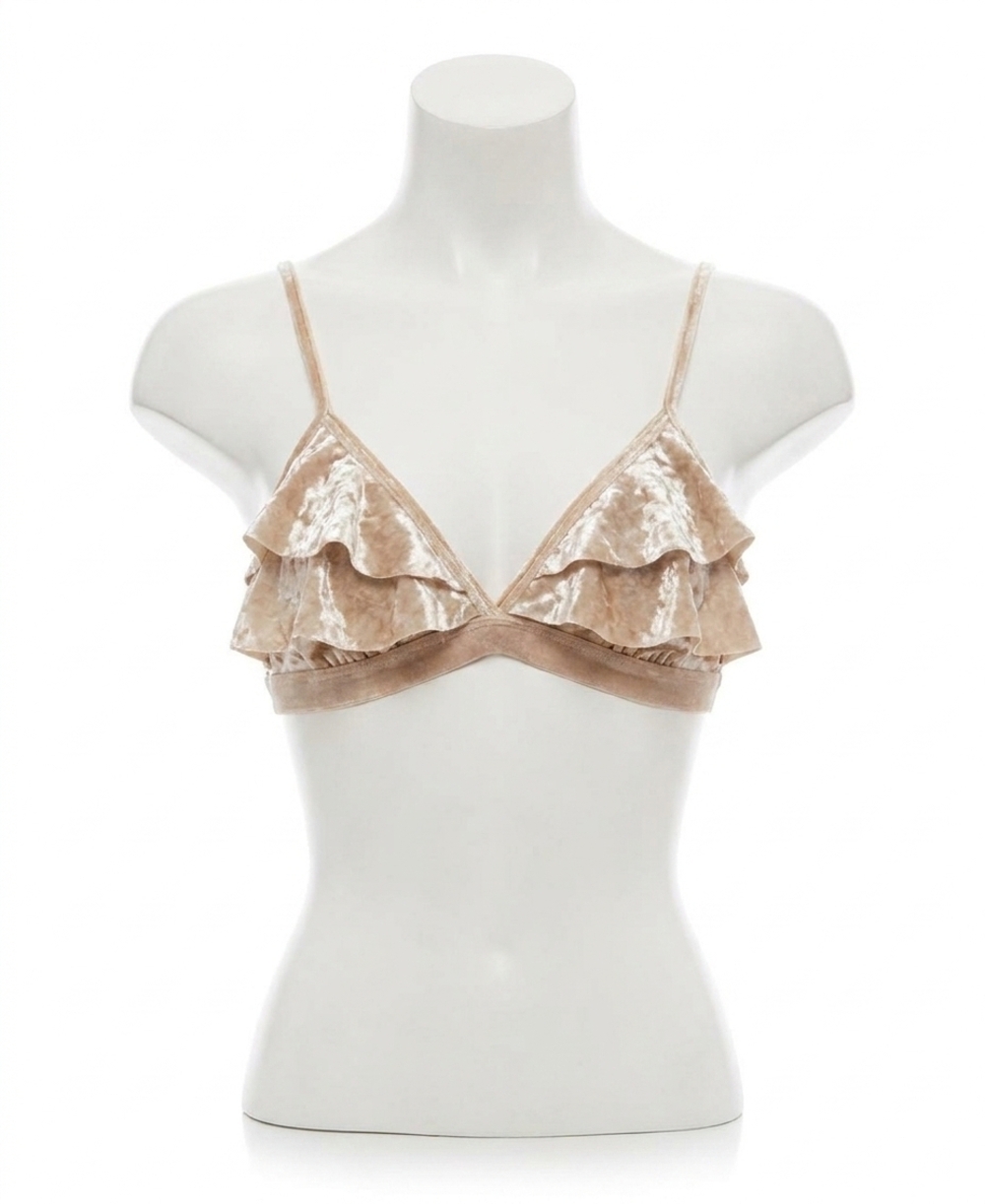 NEW POL adjustable strap velvet layer trim bralette in beige